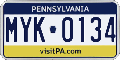 PA license plate MYK0134