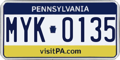 PA license plate MYK0135
