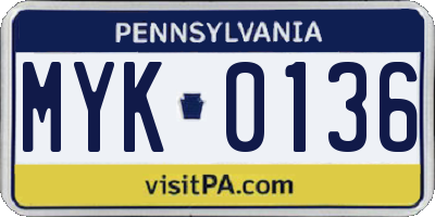 PA license plate MYK0136