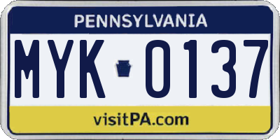 PA license plate MYK0137