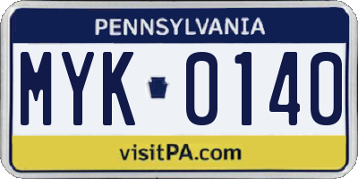 PA license plate MYK0140