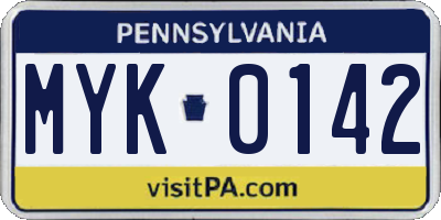 PA license plate MYK0142