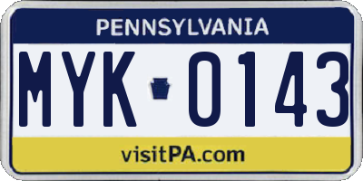 PA license plate MYK0143