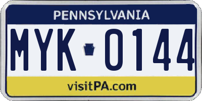 PA license plate MYK0144
