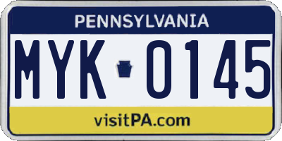 PA license plate MYK0145