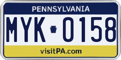 PA license plate MYK0158