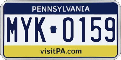 PA license plate MYK0159