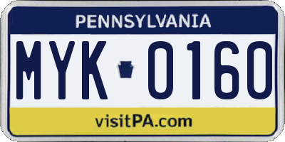 PA license plate MYK0160