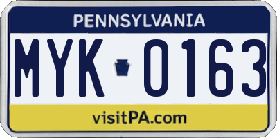 PA license plate MYK0163