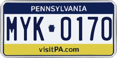 PA license plate MYK0170
