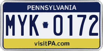 PA license plate MYK0172