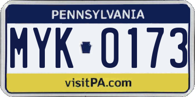 PA license plate MYK0173