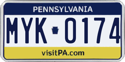 PA license plate MYK0174