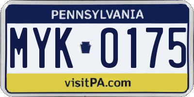 PA license plate MYK0175