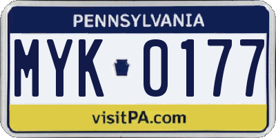 PA license plate MYK0177