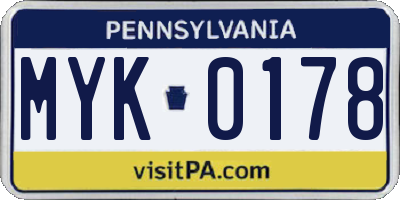 PA license plate MYK0178