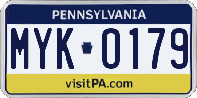 PA license plate MYK0179