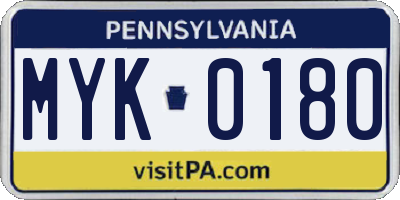 PA license plate MYK0180