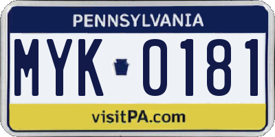 PA license plate MYK0181