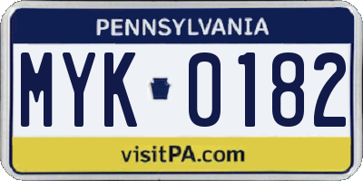 PA license plate MYK0182