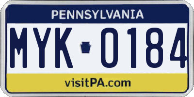 PA license plate MYK0184