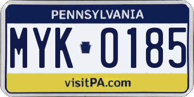 PA license plate MYK0185