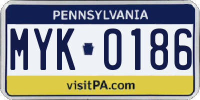 PA license plate MYK0186