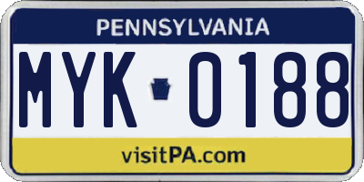 PA license plate MYK0188