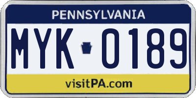PA license plate MYK0189