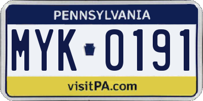 PA license plate MYK0191