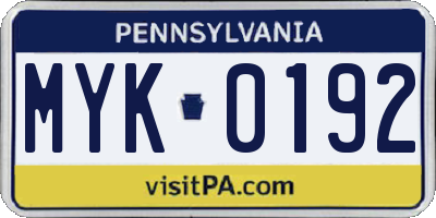 PA license plate MYK0192