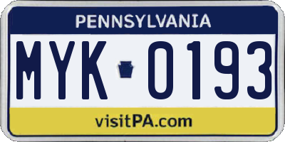 PA license plate MYK0193