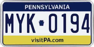 PA license plate MYK0194