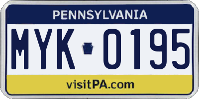 PA license plate MYK0195
