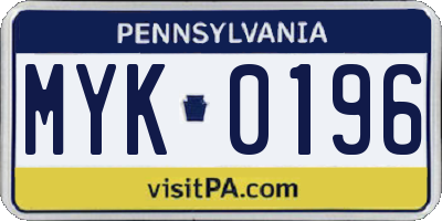 PA license plate MYK0196
