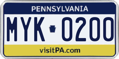 PA license plate MYK0200