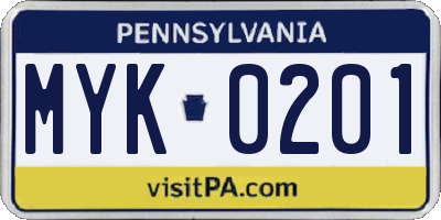 PA license plate MYK0201