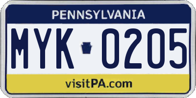 PA license plate MYK0205