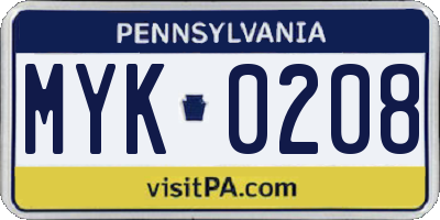 PA license plate MYK0208