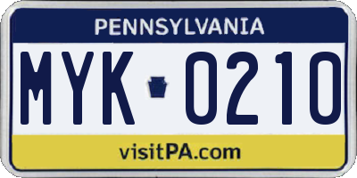 PA license plate MYK0210