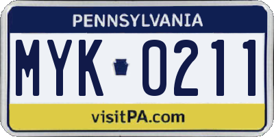 PA license plate MYK0211