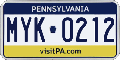 PA license plate MYK0212