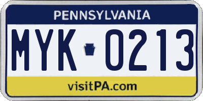 PA license plate MYK0213