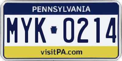 PA license plate MYK0214
