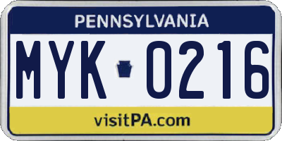 PA license plate MYK0216