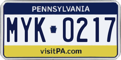 PA license plate MYK0217