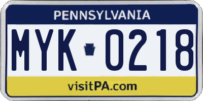 PA license plate MYK0218
