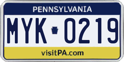 PA license plate MYK0219