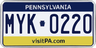 PA license plate MYK0220