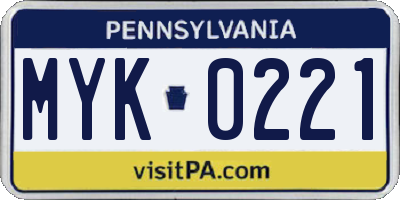 PA license plate MYK0221